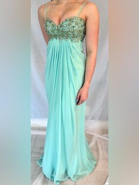 Dave & Johnny Mint Green Beaded Chiffon Prom Gown